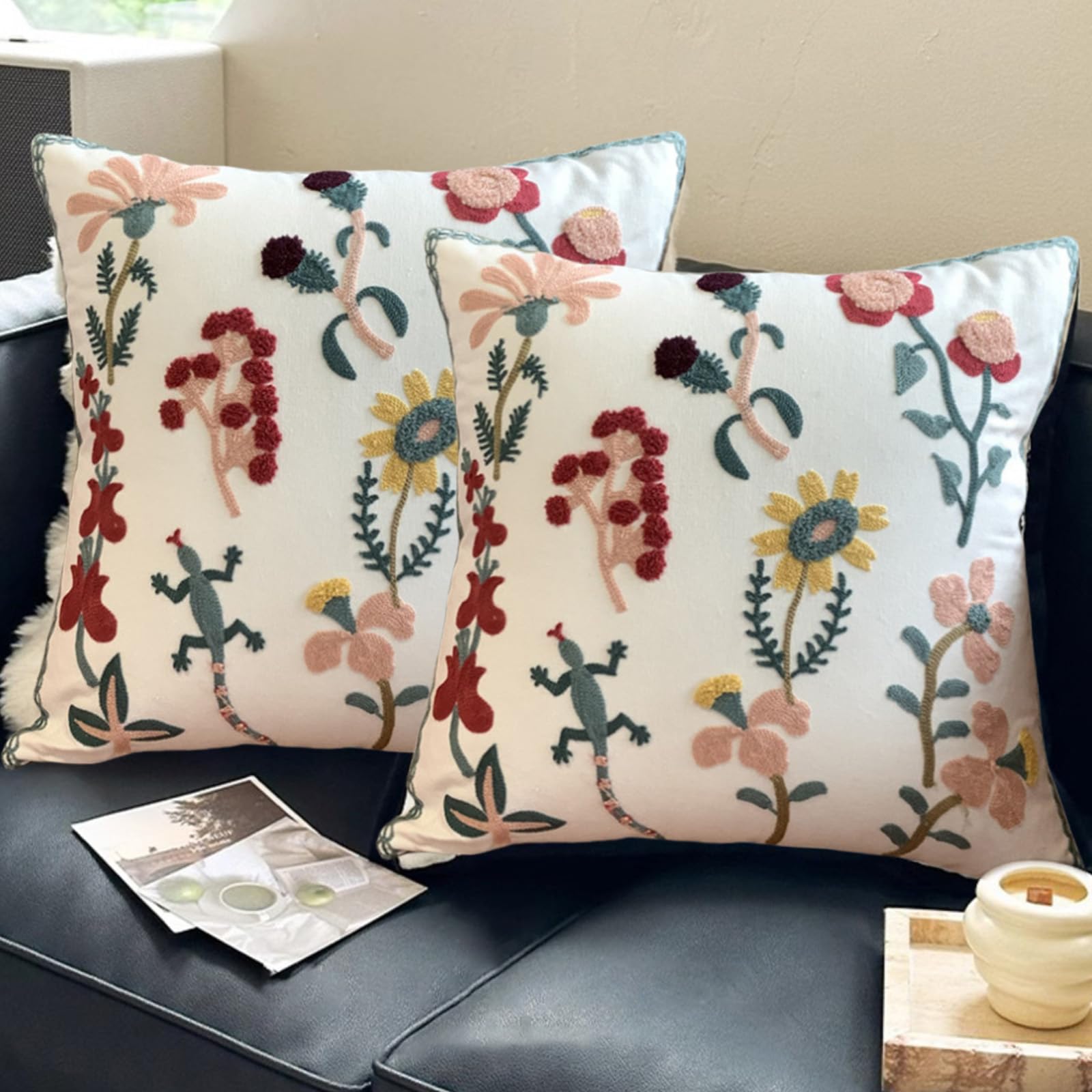 Traziewell Floral Cushion Covers 18X18 Set of 2 45x45 cm Soft Decorative Throw Pillow Cover Square Cushion Case for Couch Sofa Living Room Bed Home Decor T412