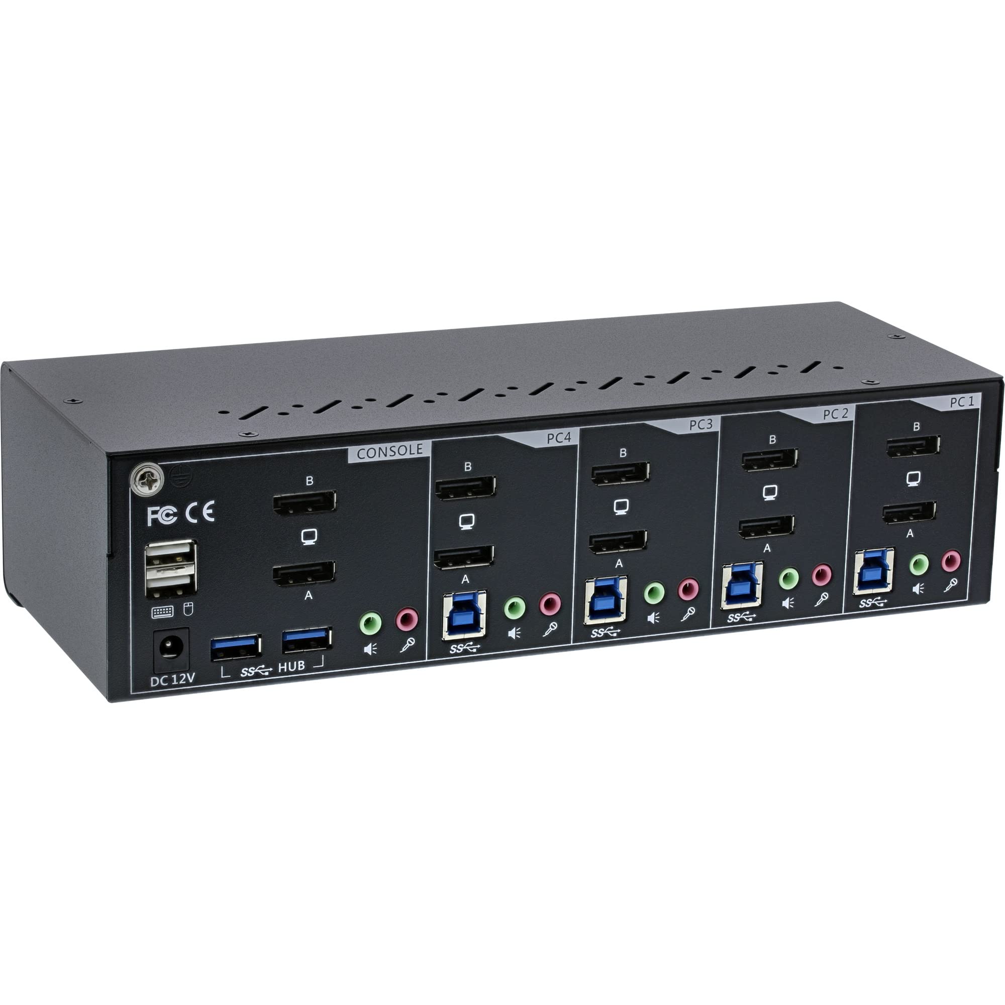 InLine 63654I KVM Desktop Switch, 4-krotny, podwójny monitor DisplayPort 1.2, 4K, USB 3.0, audio