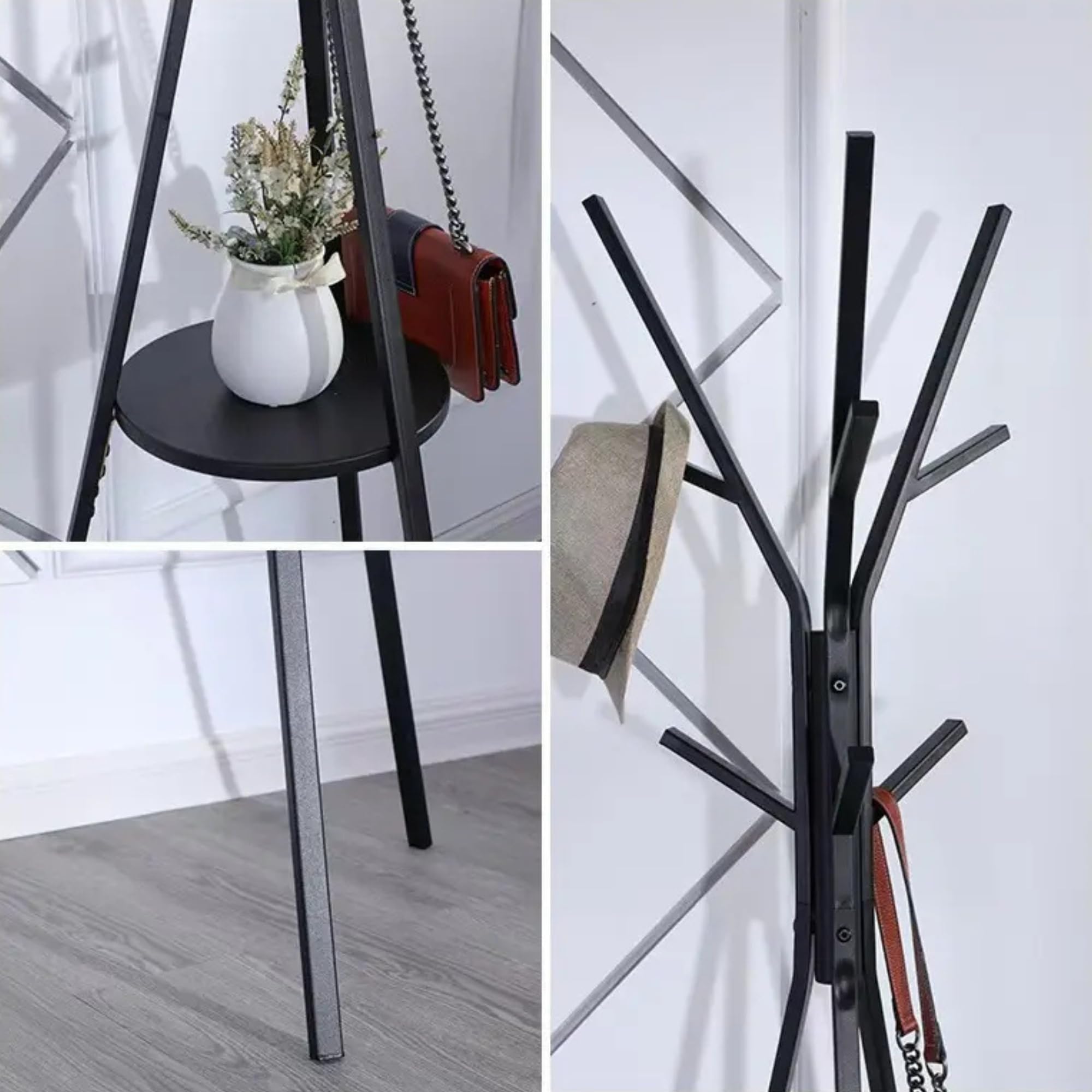 Appendiabiti da Terra Design Moderno, 180 cm, 9 Ganci, con Ripiano, Struttura in Metallo (Bianco)
