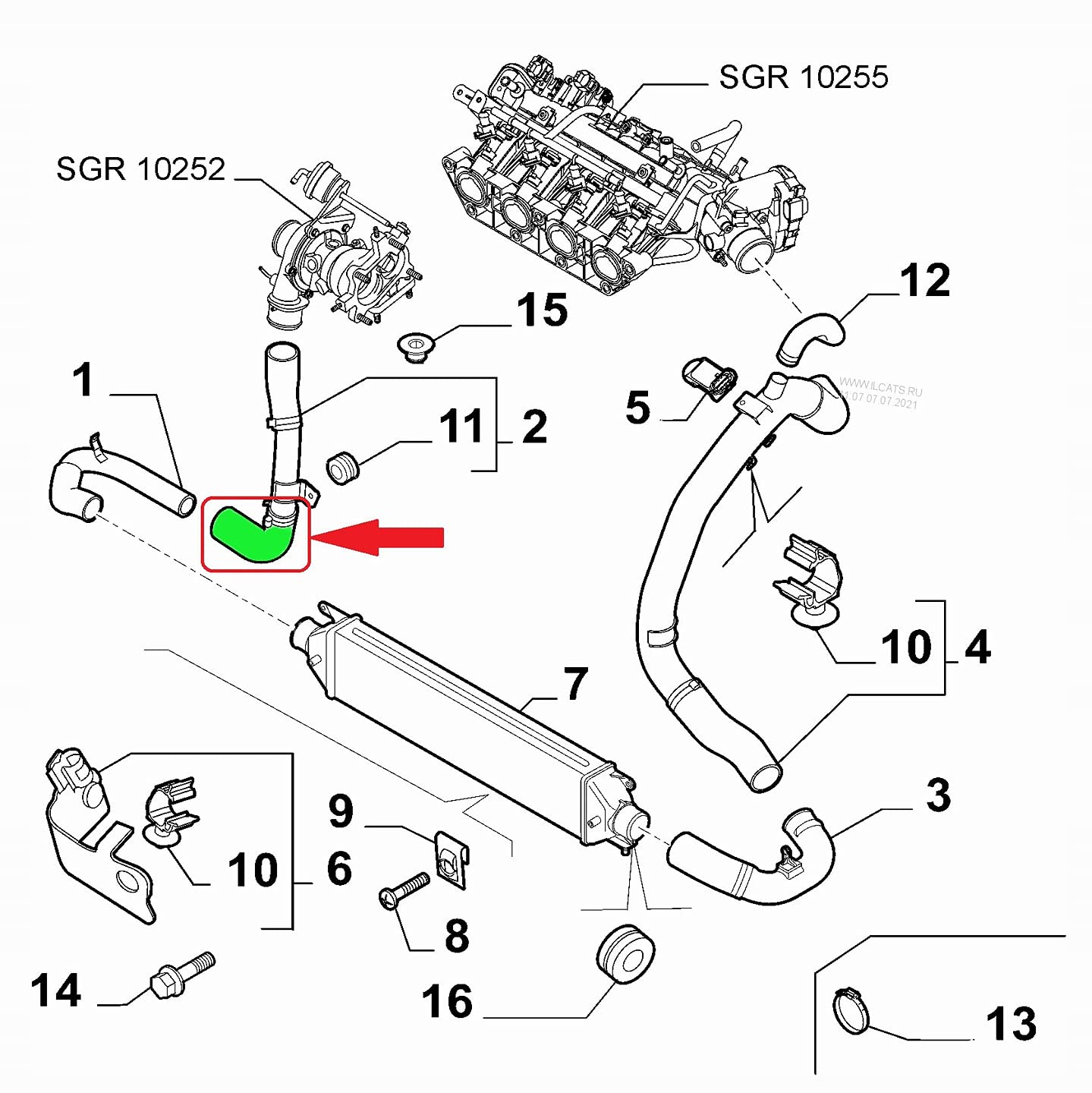 Tubo flessibile Turbo INTERCOOLER Compatibile con FIAT PUNTO EVO 1.4 16V FIAT PUNTO 1.4 Turbo Multi Air Compatibile con ALFA ROMEO MITO 1.4 TJet 1.4 Turbo MultiAir 50515067
