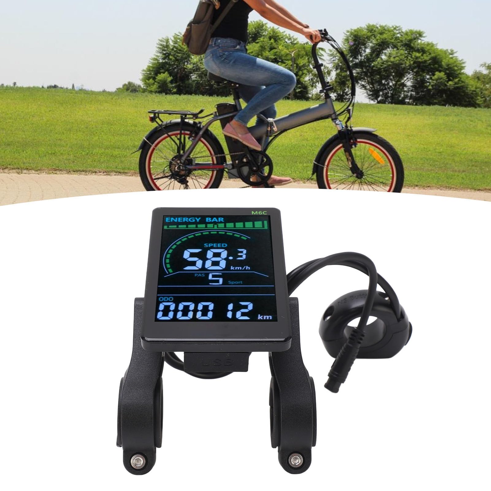 Display LCD per Bici Elettrica, Schermo LCD con Cavo a 6 Pin, Ideale per Scooter Elettrico da 24 V 36 V 48 60