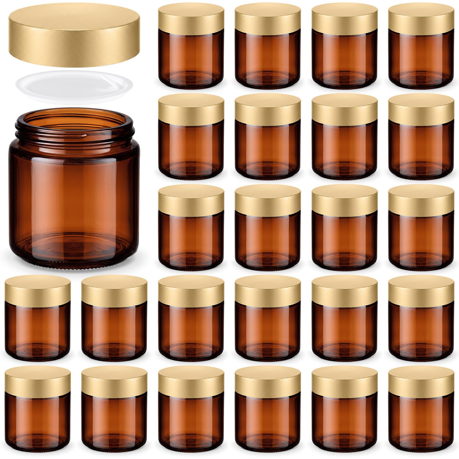 Norme 24 Pcs 4 oz Glass Jars with Lids Cosmetic Jars, Amber, Gold