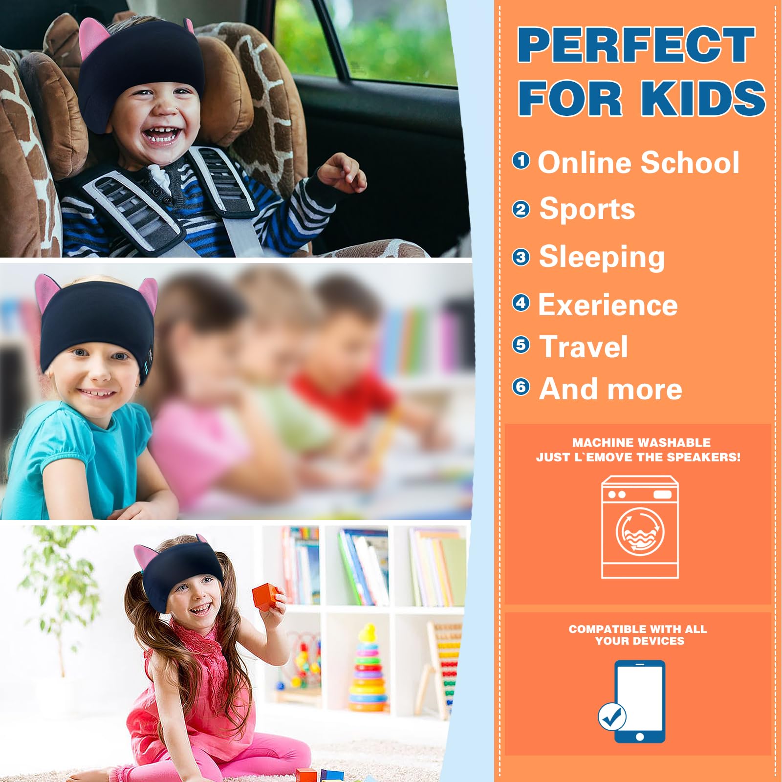 Joythink Diadema Bluetooth para niños, máscara para dormir, auriculares inalámbricos, altavoz delgado integrado, auriculares deportivos ajustables, diadema para dormir para niñas y niños, avión,