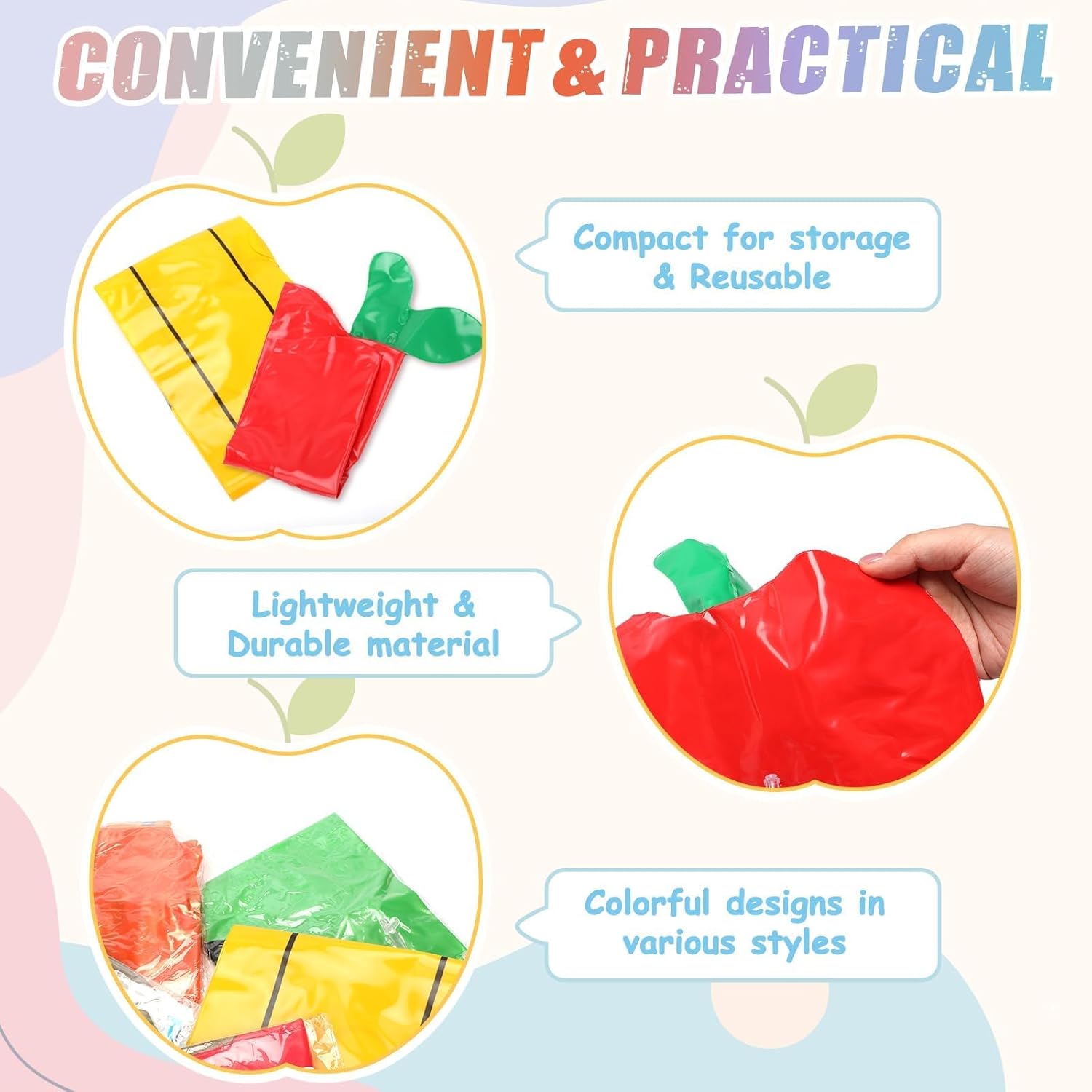 12 Pcs Large Inflatable Pencil Balloons Set Jumbo Inflatable Crayons Red Apple-Shaped Balloons Back to School Hanging Decor for Classroom Garden Room Birthday Party Decorations