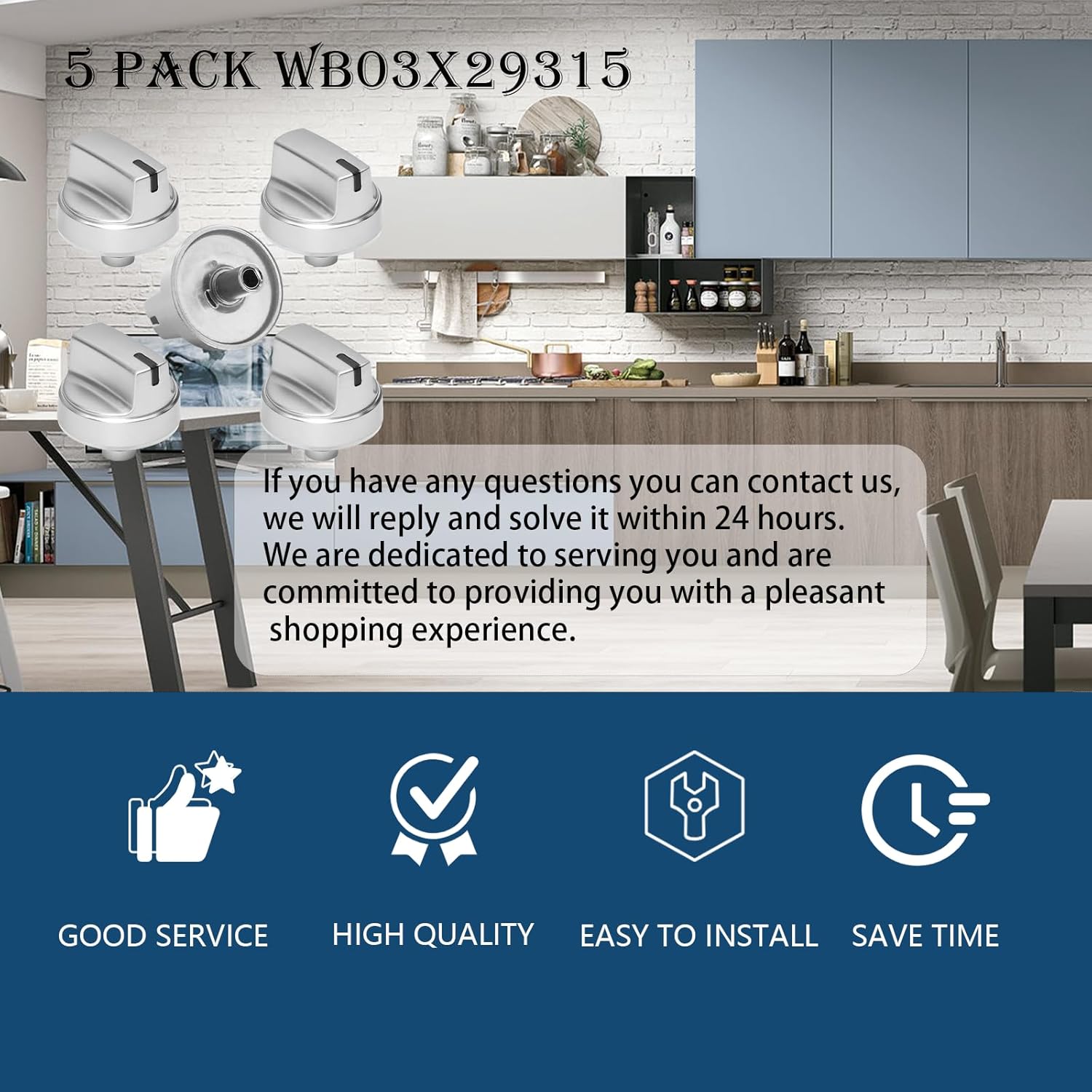 WB03X29315 191D9233 Knob Compatible with ge Stove Knobs Replacements,Fit Models JGP5030SLSS JGP5036SLSS JGP5030SL1SS JGP5036SL1SS, Stainless Steel Range Surface Burner Knob Stove Top Knob 5Pcs