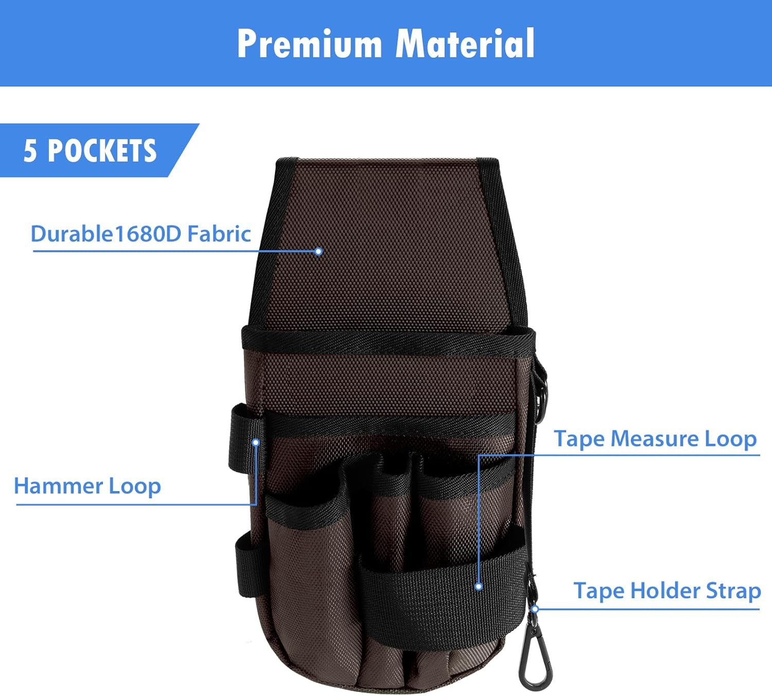 KENOBE 5-Pockets Tool Pouch, Black Tool Pouch Organization, Heavy-Duty Electrician Tool Pouches for Electrician, Carpenter, Construction, Technician, Side Belt Pouch, Small Electrician Holster