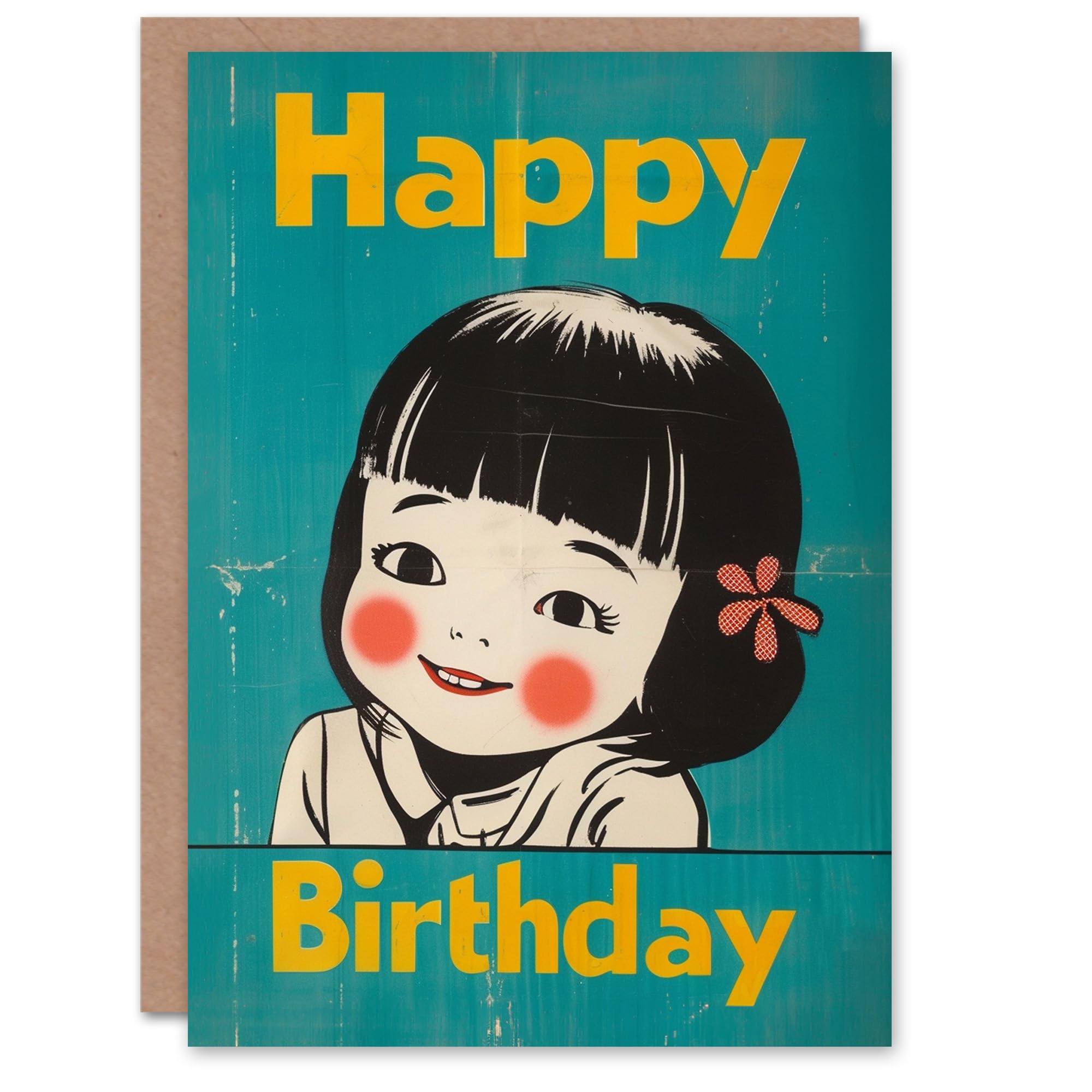 Birthday Card Cute Happy Girl Retro Japanese Style For Child Kids Greeting Card