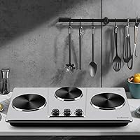 Vista 6 de Cusimax Hot Plate,Countertop Triple Burner with 7″Cast Iron Cooktop,Electric Hot Plate for Cooking,11 Level Temperature Setting