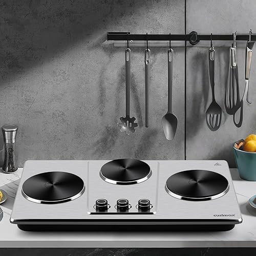 Miniatura 6 de Cusimax Hot Plate,Countertop Triple Burner with 7″Cast Iron Cooktop,Electric Hot Plate for Cooking,11 Level Temperature Setting