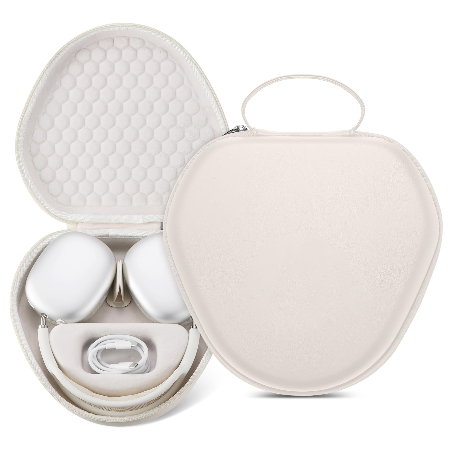 Maxjoy for Airpods Max Case, Smart Case Supports Sleep Mode, Hard Organizer Portable Travel Carrying Cover Storage Bag for Apple AirPods Max Headphone, Khaki-EVA