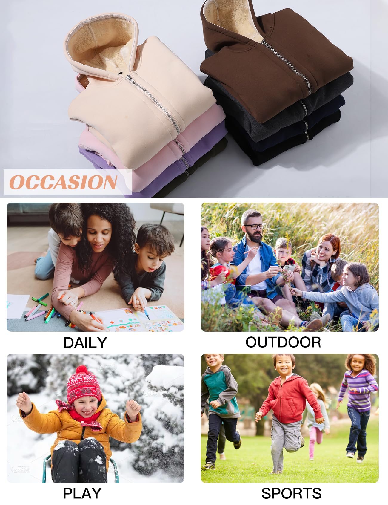 Flygo Unisex Boys Girls Fleece Jacket Hoodie Sherpa Lined Zip Up Hooded Sweatshirt Kids Winter Jackets(Navy-L)