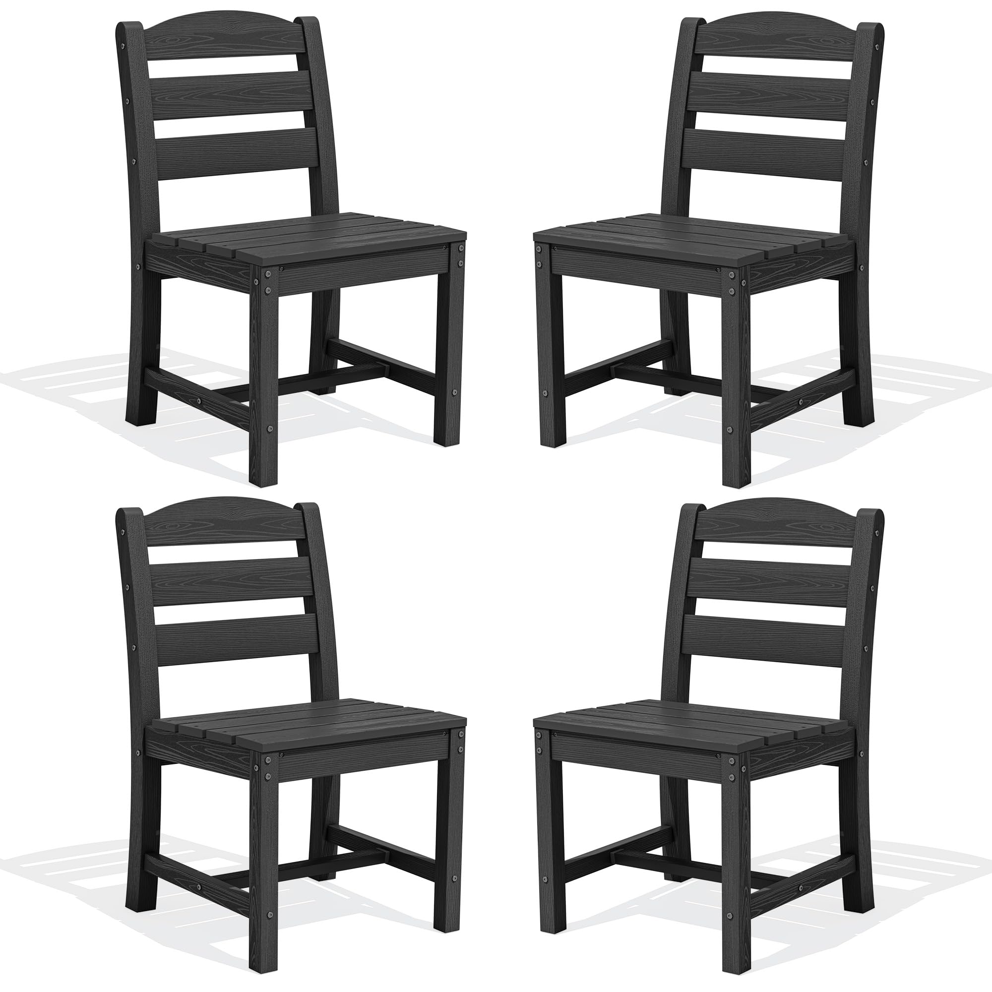 SERWALL Outdoor HDPE Armless Dining Chairs Set of 4, Black