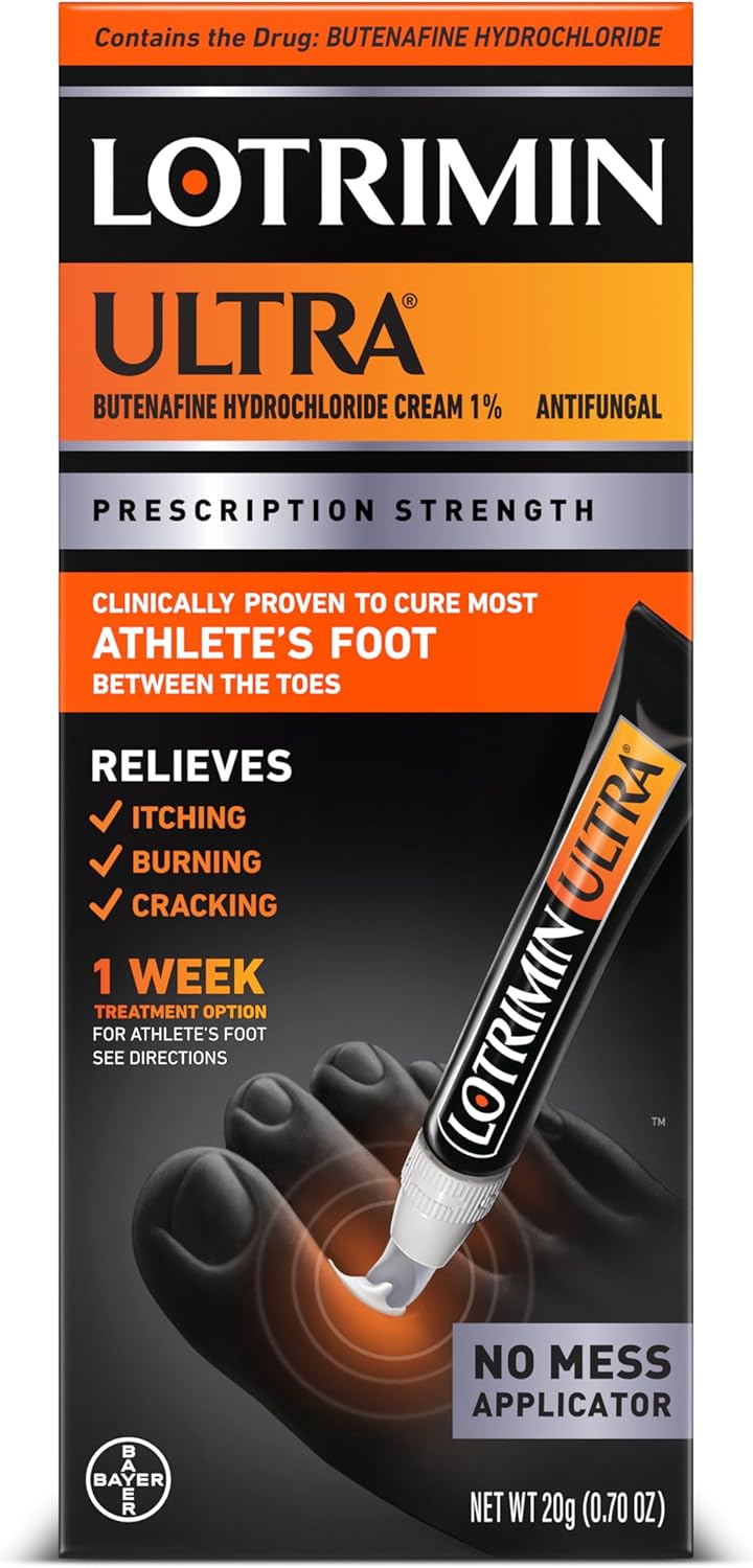 Lotrimin Ultra with No Touch Applicator,1 Week Athlete's Foot Treatment Cream. Prescription Strength Butenafine Hydrochloride 1%,Cures Most Athlete’s Foot Between Toes,Antifungal,0.7 oz (20 Grams)