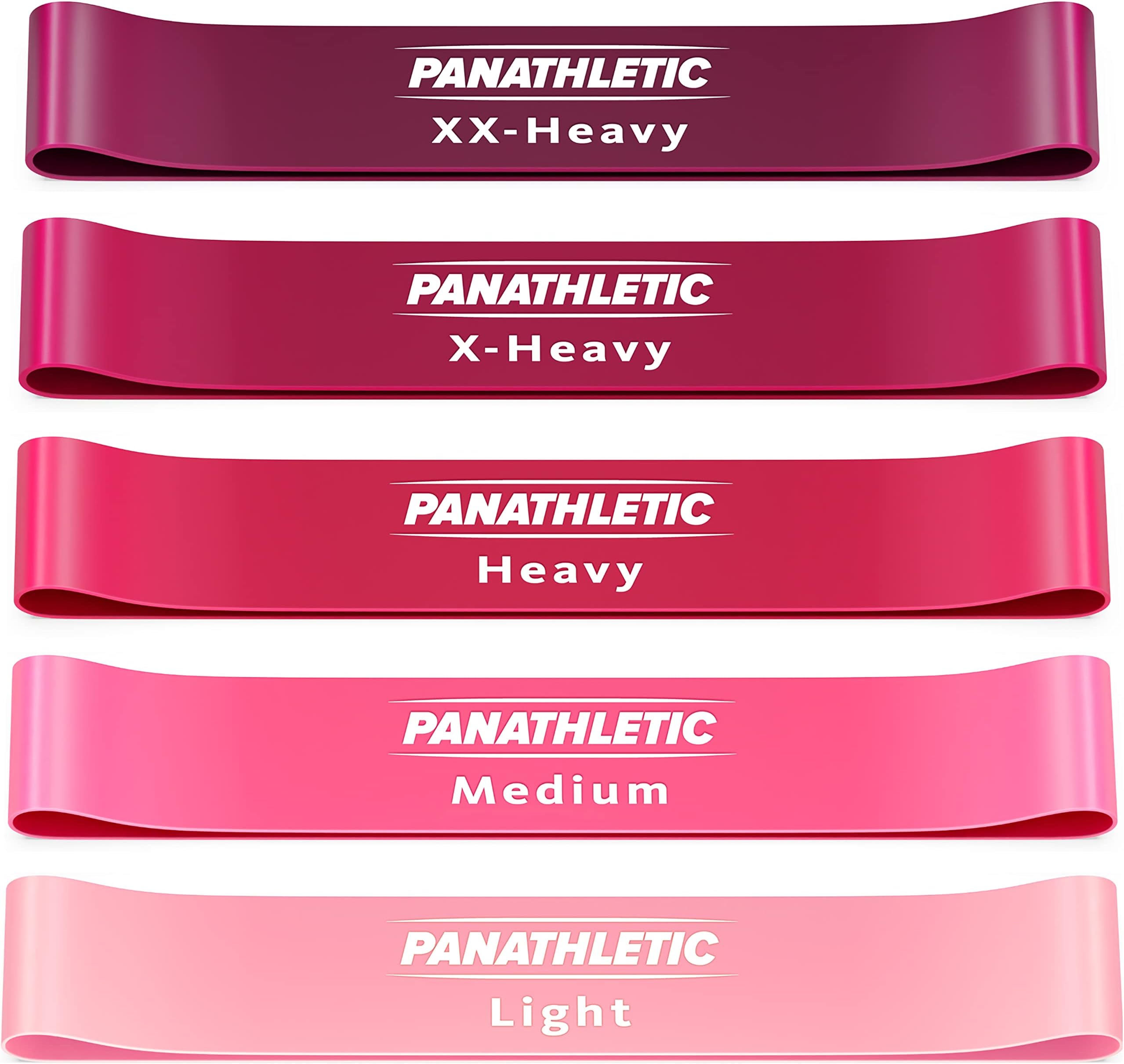 Panathletic Resistance Bands, Set of 5 Bands โ 5 Different Resistance Levels, Exercise Guide, eBook, Carry Bag โ 5X Booty Loop Band for Butt and Legs Women - Fitness Stretch Band for Workout Men