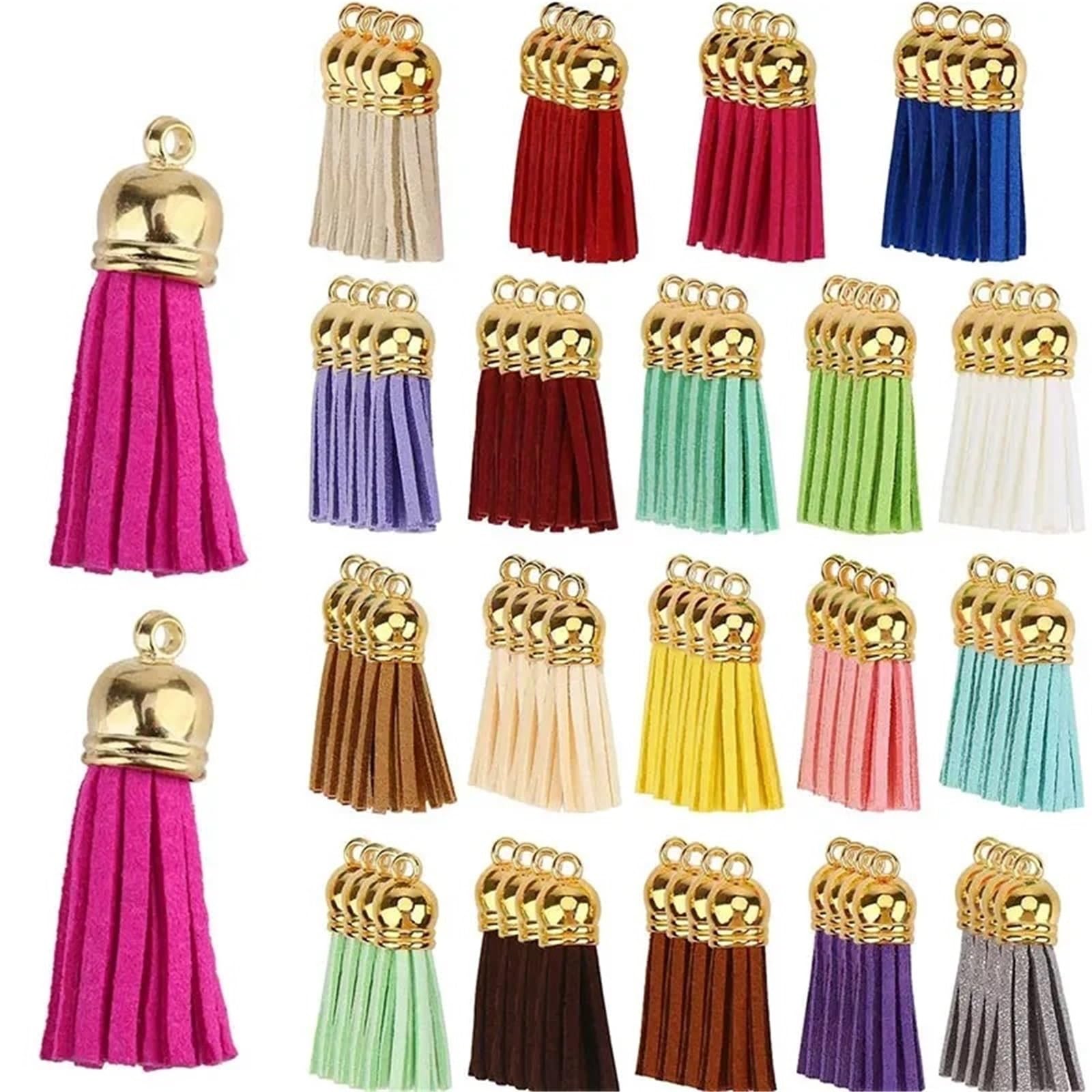 Suede Faux Leather Tassels 300 Pcs Keychain Tassels Bulk Leather For Jewelry Making Colored Suede Tassel Pendant Accessory Craft(Random mixing)