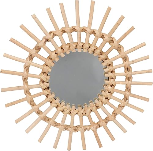 ABOOFAN Espejo de ratán para colgar en la pared, marco de espejo de maquillaje, decoración artística de madera para sala de estar, dormitorio,