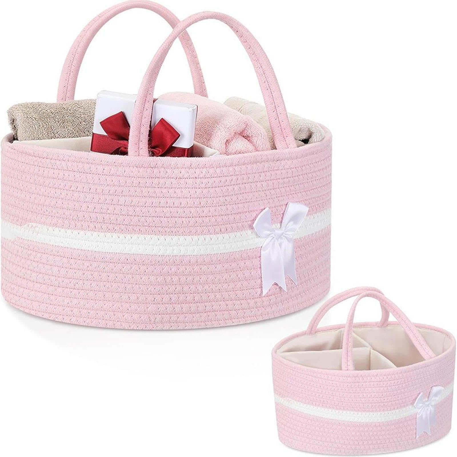 Organizzatore per, Borsa Porta Pannolini, Contenitore Intrecciato, Organizer per Pannolini per Neonati e tiralatte, Bianco Rosa