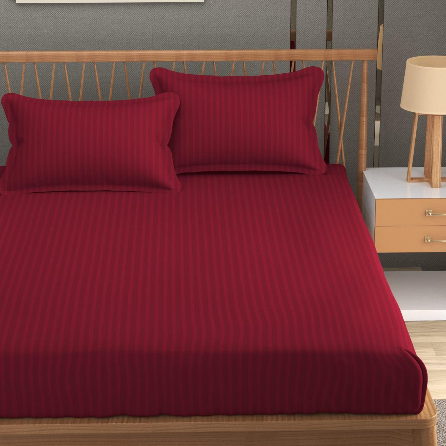 Blue Strip Polycotton Bedsheet, Double 90x100 (Maroon)