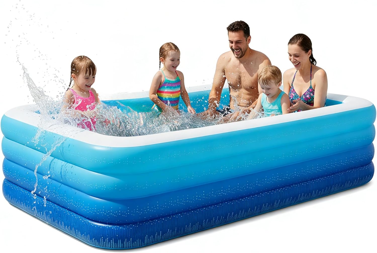 120" Large Inflatable Pool for Adults & Family, 4-Layer Thickened Blow Up Pool (Stronger Than 3-Layer), 0.32mm Heavy Duty PVC, Durable Swimming Pool for Kids, Adults & Pets Backyard Summer Blue
