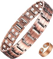 Feraco Men's 99.99% Pure Copper Magnetic Bracelet & Ring - Double-Row Strong Magnets, Adjustable Therapy Jewelry