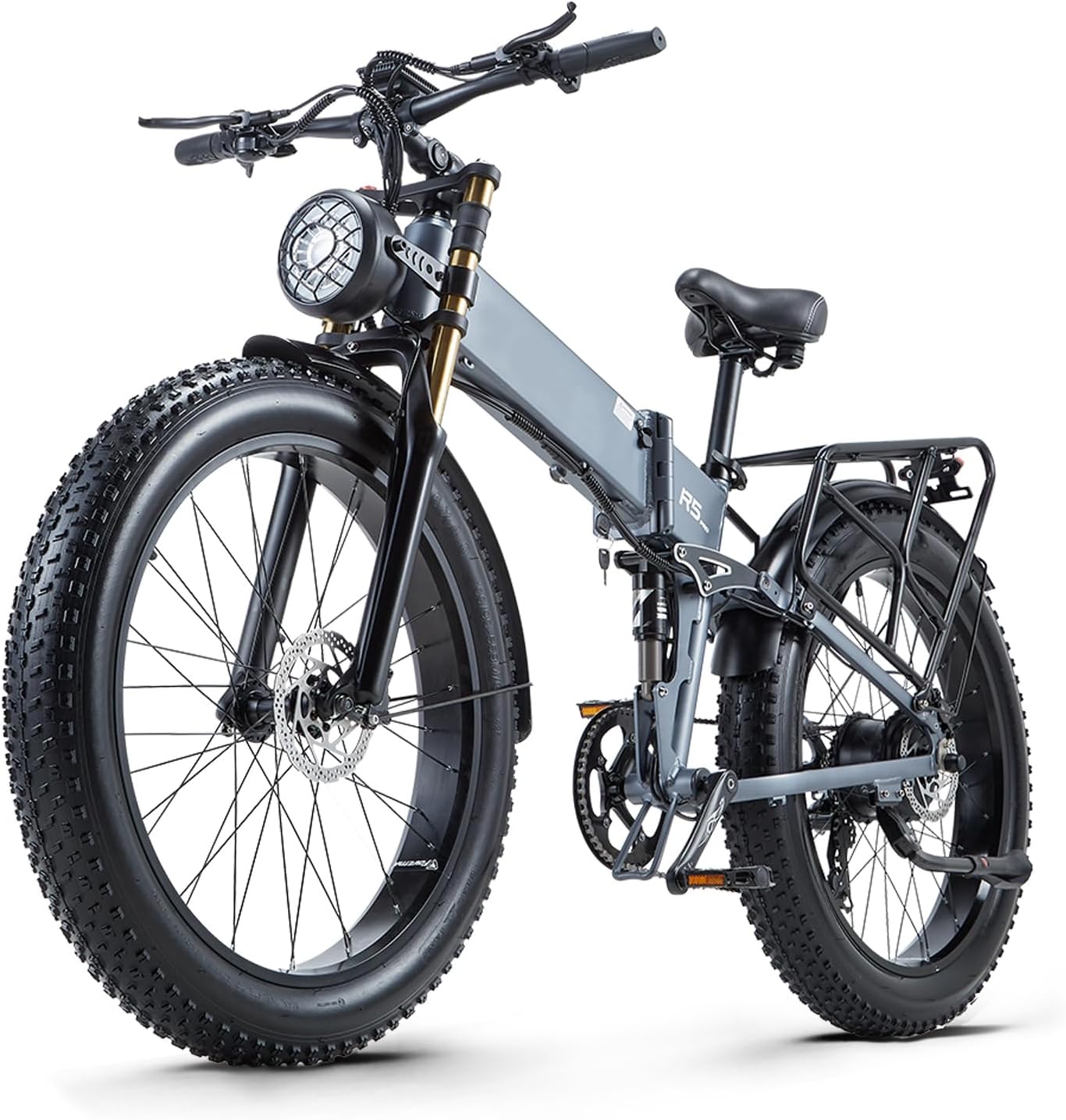 Electric Bike,48V17.5AH Battey, 26 * 4.0 Fat Tire Electric Bike, 7 Speed Mountain Ebike for Men (Grey)