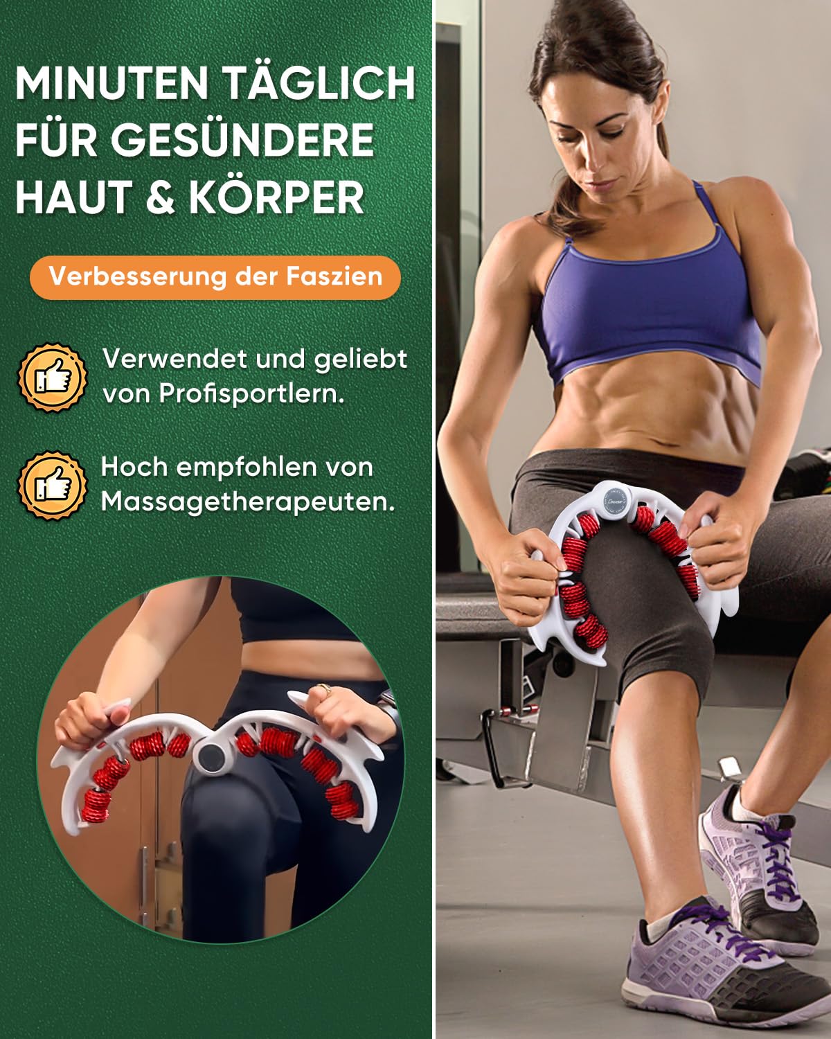 Neu Beine Roller Cellulite MassagegeräT, 360° Massageroller Beine Mit Griff, 14 Rolle Anti Cellulite Oberschenkel, Bein Massage Rolle FüR LipöDem, Lymphdrainage, Circular Leg Clamp Massage Manuell