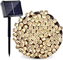 Luzes de Natal Solar Quente 20m – 8 Modos de Iluminação, Impermeável - Energia Solar - Renovável - Pisca Pisca