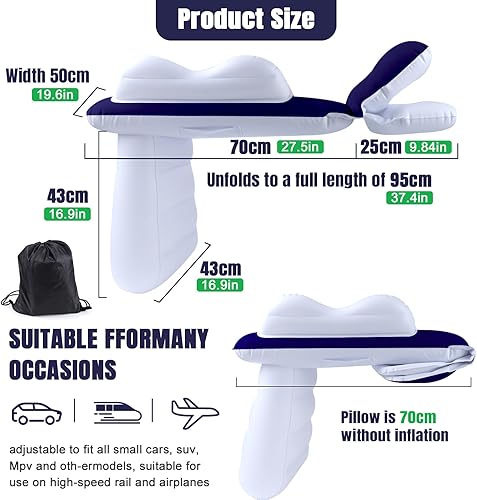 Miniatura 2 de Colchón inflable de avión para niños, cama de viaje para niños, extensor de asiento de avión, colchón inflable para bebé con lados, cinturón de