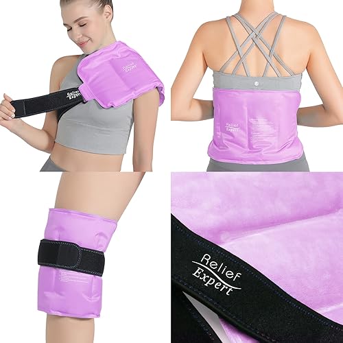 Relief Expert Bolsa de hielo reutilizable para lesiones (16 x 9 pulgadas), paquete frío de gel para espalda baja, hombro, rodilla, alivio del dolor