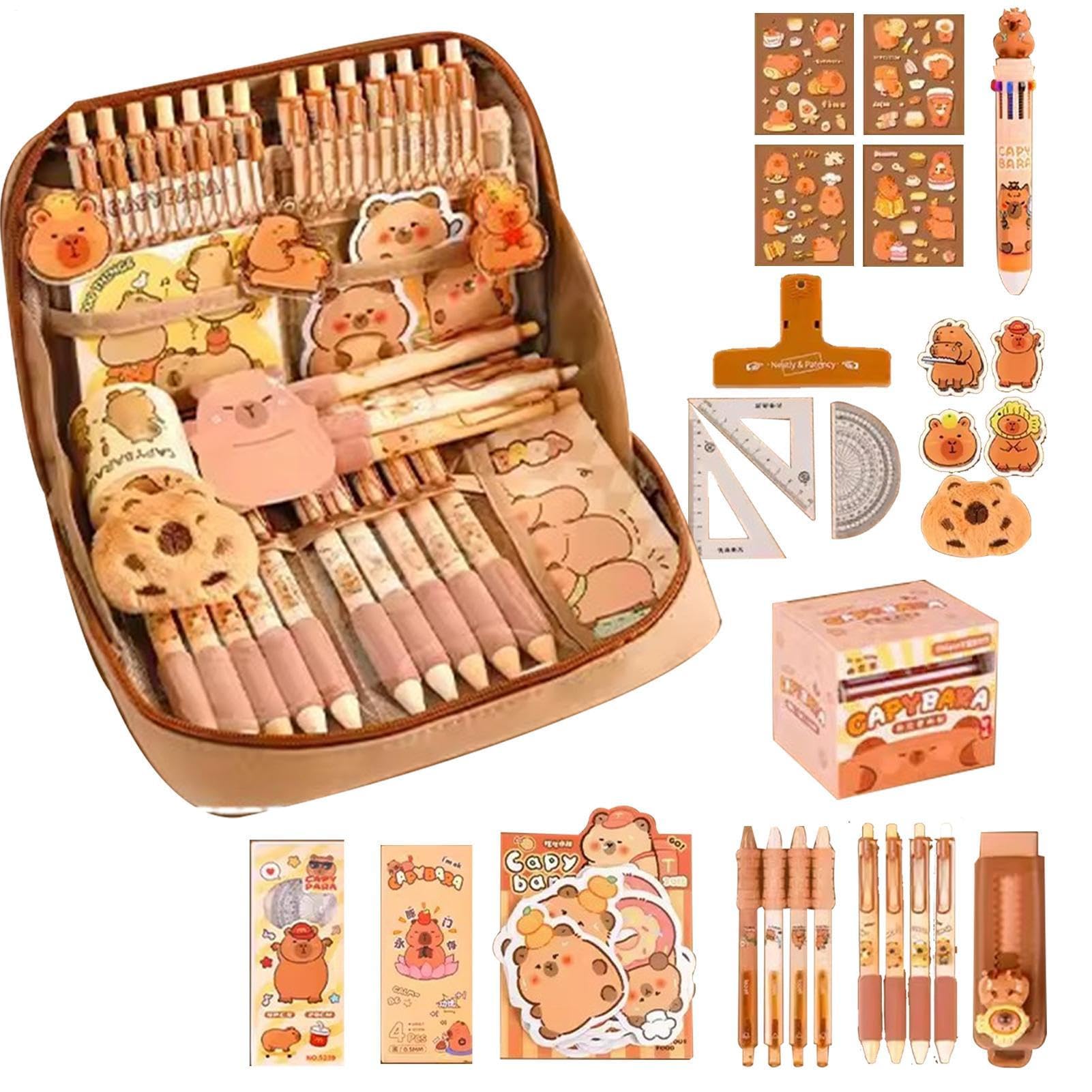 Simpatico set di cancelleria Capybara, organizer per penne per studenti, grazioso astuccio con penne, clip, righelli e altro, multi scomparti, organizer per matite con ampia apertura, per ufficio