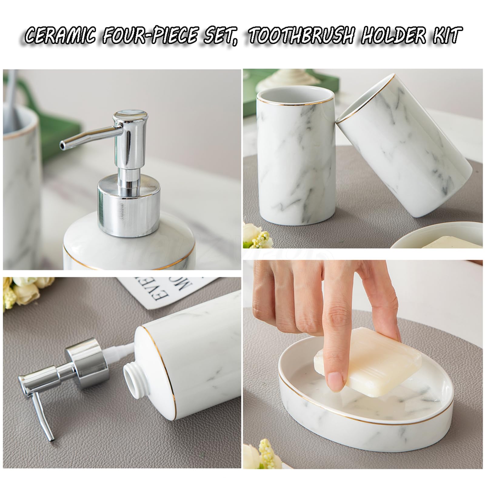Set dispenser di sapone in ceramica, accessori da bagno con portaspazzolino, portasapone, tazza per spazzolino da denti, per appartamenti e hotel