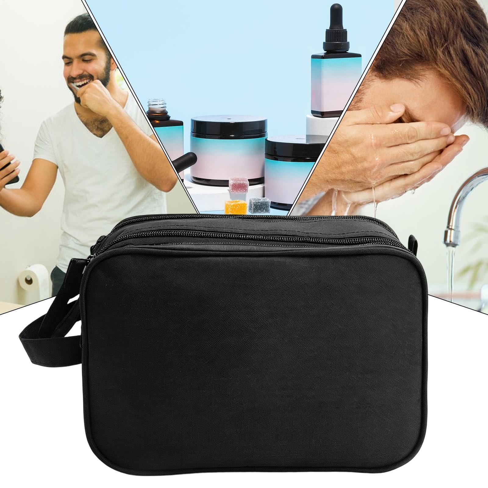Bolsa de aseo para hombre, neceser de viaje con asa, bolsillo de malla