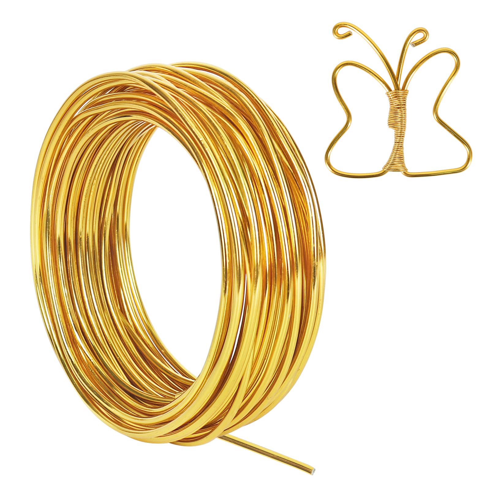 Tenn Well Aluminiumdraht 9 Gauge 3 mm dick 15 m biegbar Metalldraht für Fahrrad Modell Skelett Handwerk Blumenherstellung Schmuckherstellung Draht-Weben und Wickeln (Gold)