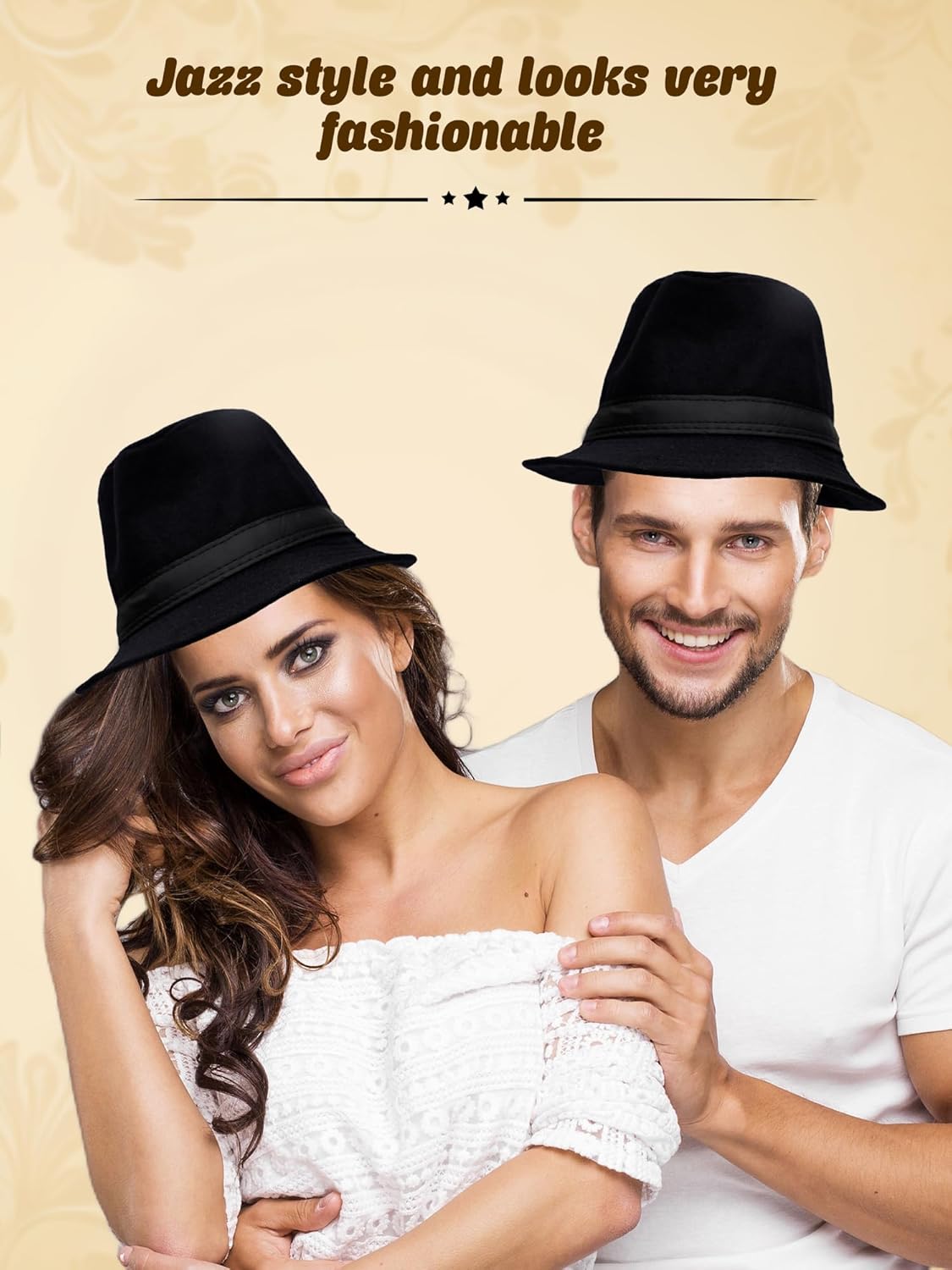 4 Pack Adult Black Fedora Hat Short Brim Fedora Cap Gangster Jazz Hats for Men Women Winter Daily Party Dress Up - Image 7