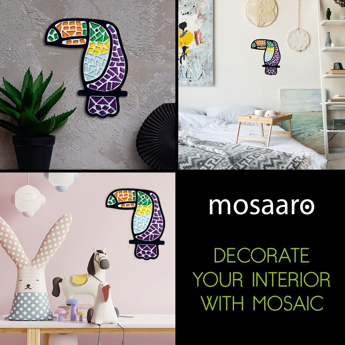 Mosaaro Azulejos de mosaico de vidrio para manualidades, tucán, adultos y adolescentes, arte exclusivo para bricolaje, regalo creativo para los amantes de las manualidades, mosaicos para decoración