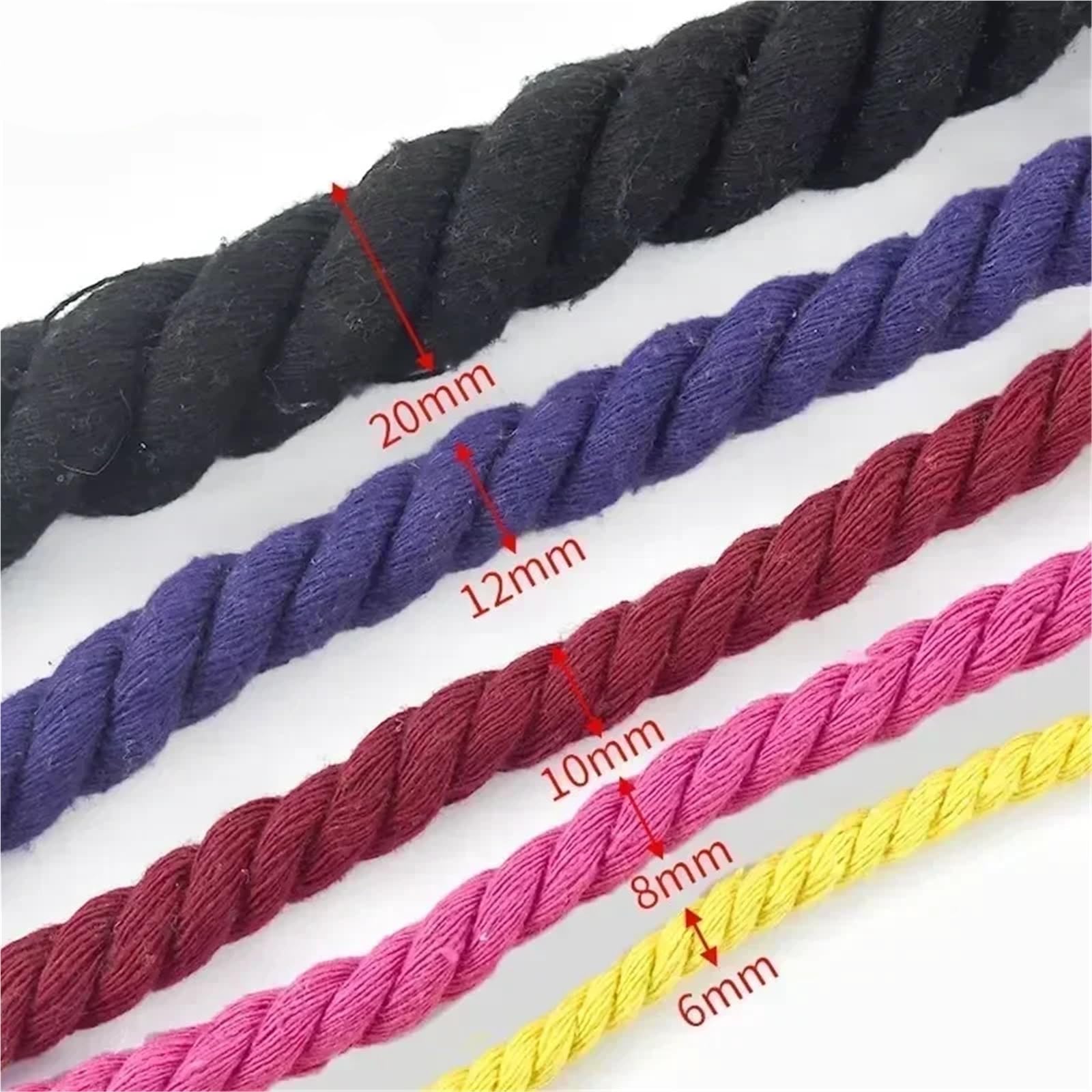 Cuerda de macramé Trenzada, cordón algodón Trenzado 3 hebras, 5-20 mm, 2-5 Metros, Multicolor(Pink,20mm2Meters)