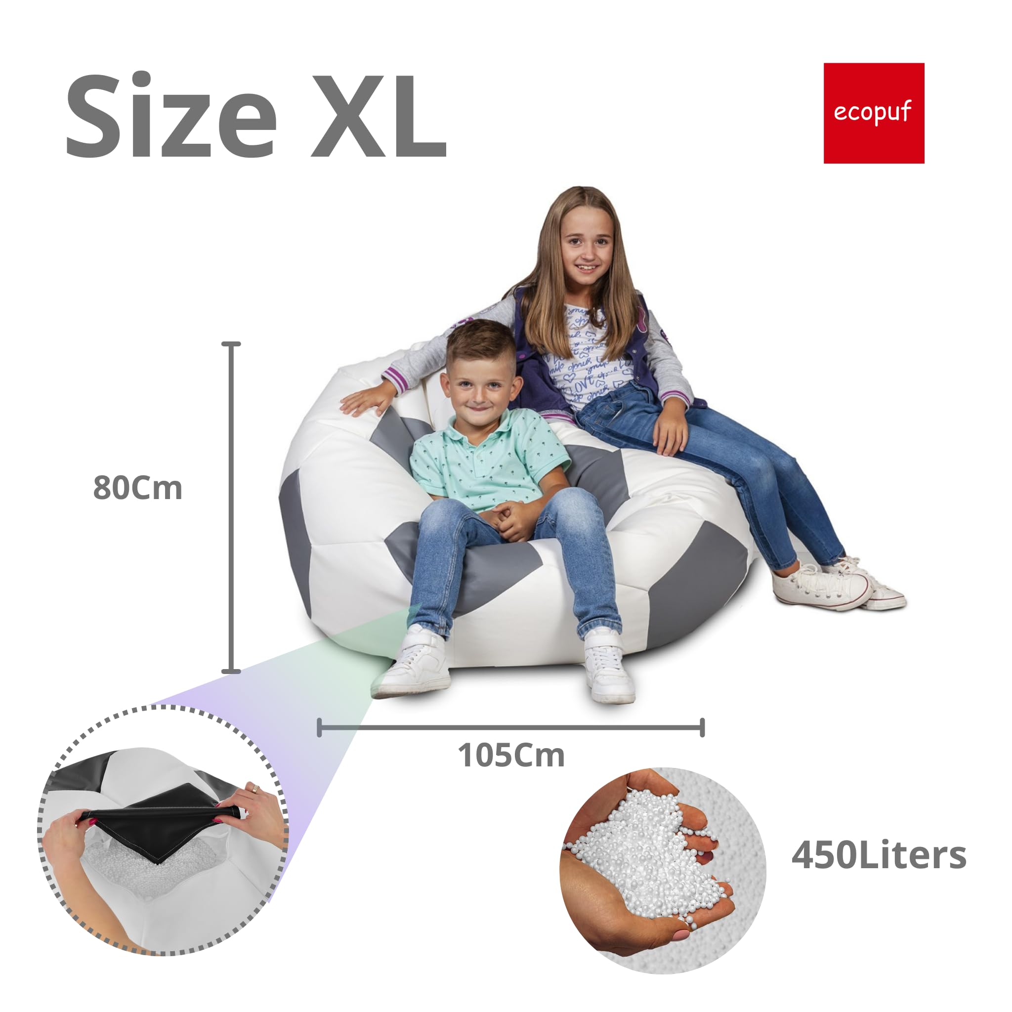 Ecopuf Pouf Calcio XL - Pouf calcio in similpelle - Ideale per tifosi, bambini - soggiorno - Poltrona da gioco - 105x80cm, Turchese E20