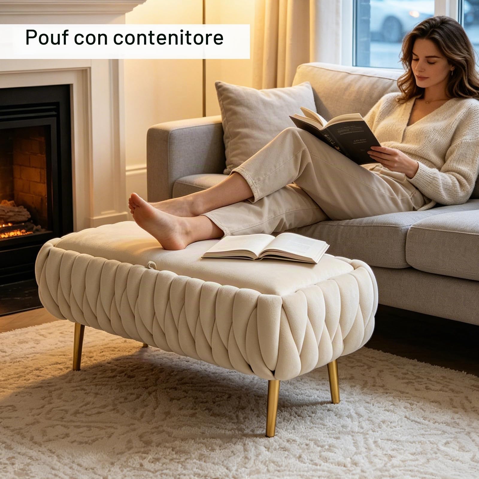 Panca Contenitore Ingresso, Panca Camera da Letto in Velluto con Gambe in Metallo, Portata 300 Kg, Panca Fondo Letto Moderna per Ingresso, Corridoio e Soggiorno 105 X 44 X 44 CM (Beige)