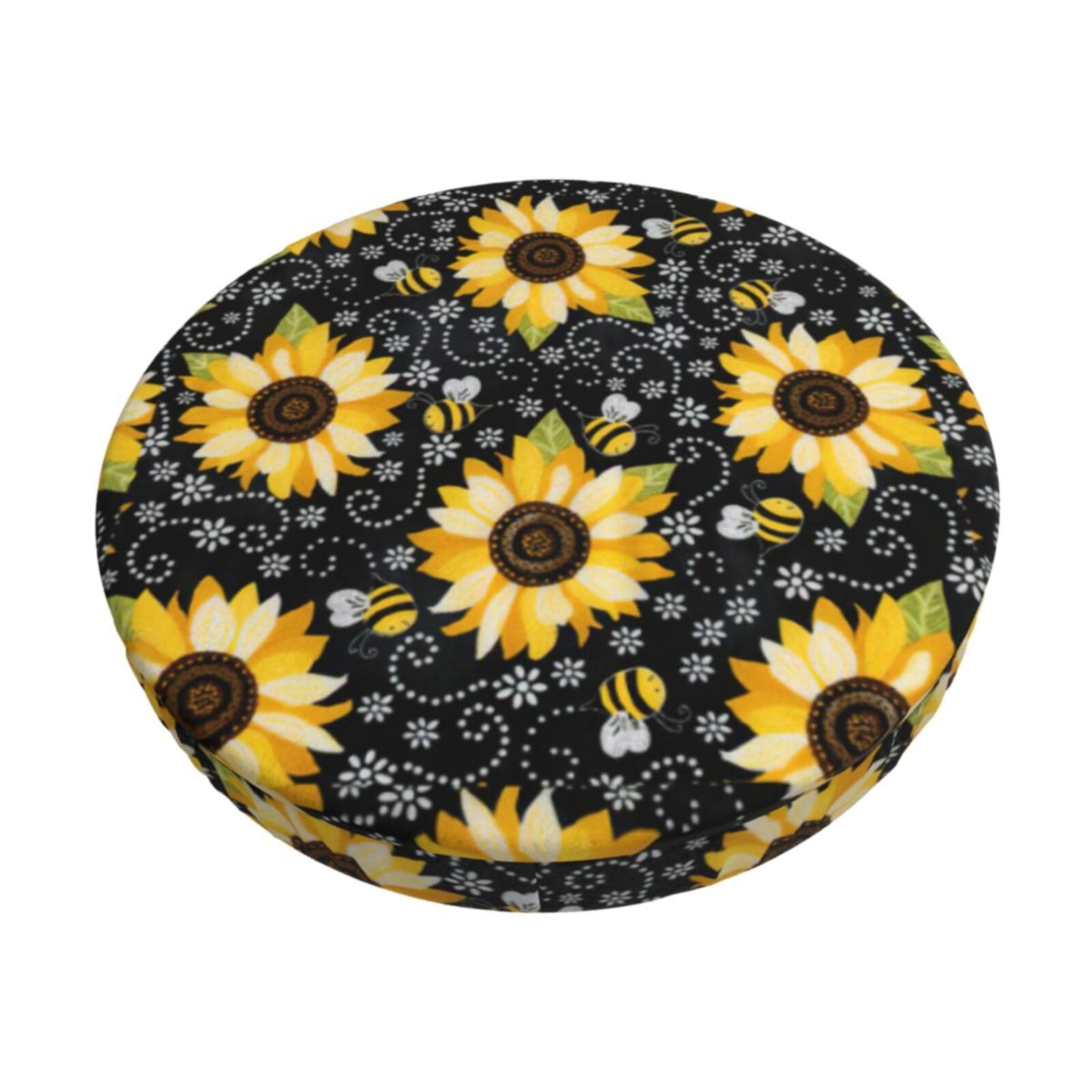 ACVnbm Sunflower Bee Print Round Bar Chair Cushion Cover, Elastic Chair Protector For Kitchen Bar Dining