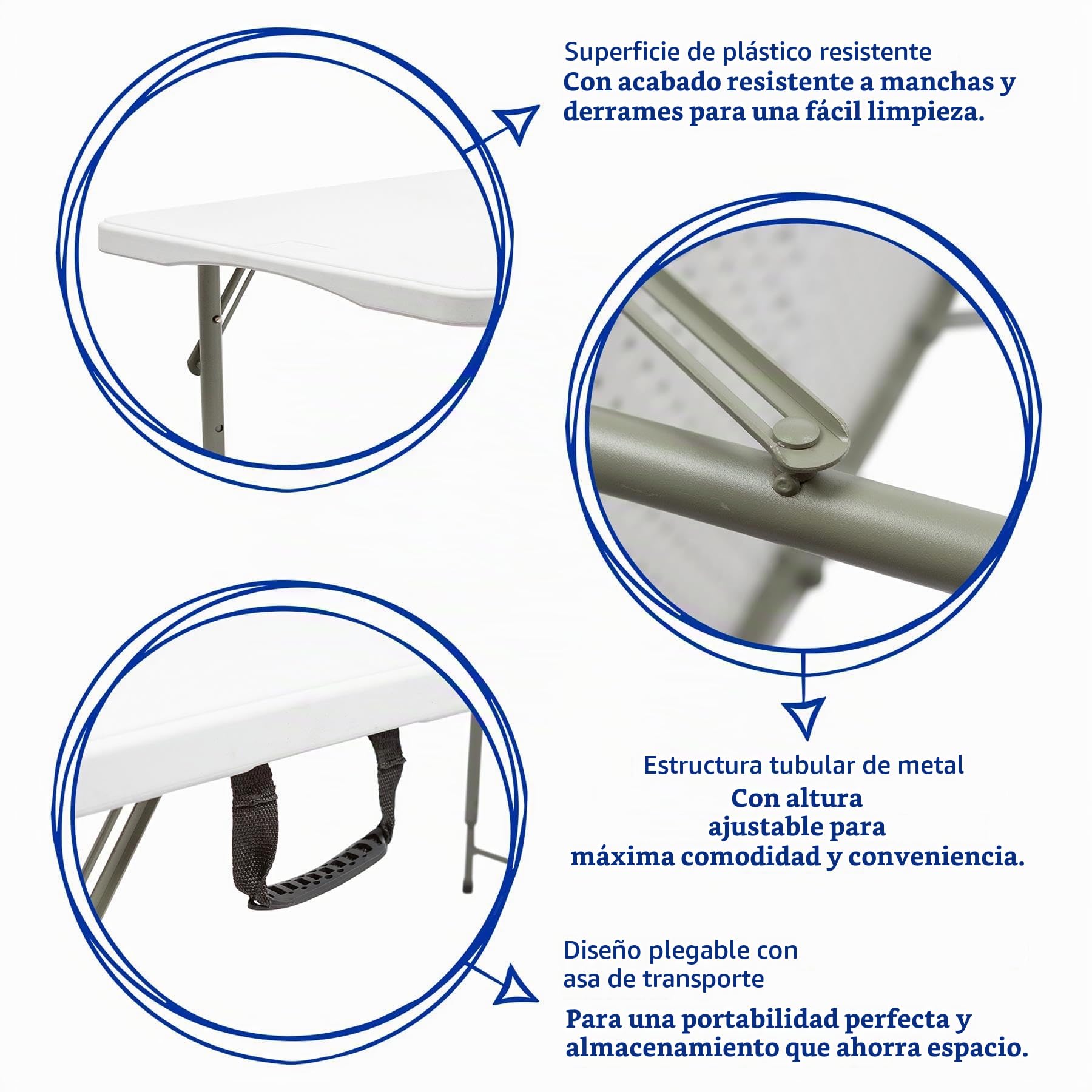 Harbour Housewares 1x Blanco 120cm (4ft) Altura Ajustable Mesa de Caballete Plegable de Plástico - Tarea Pesada Plegable Exterior Jardín Mesas de Acampada