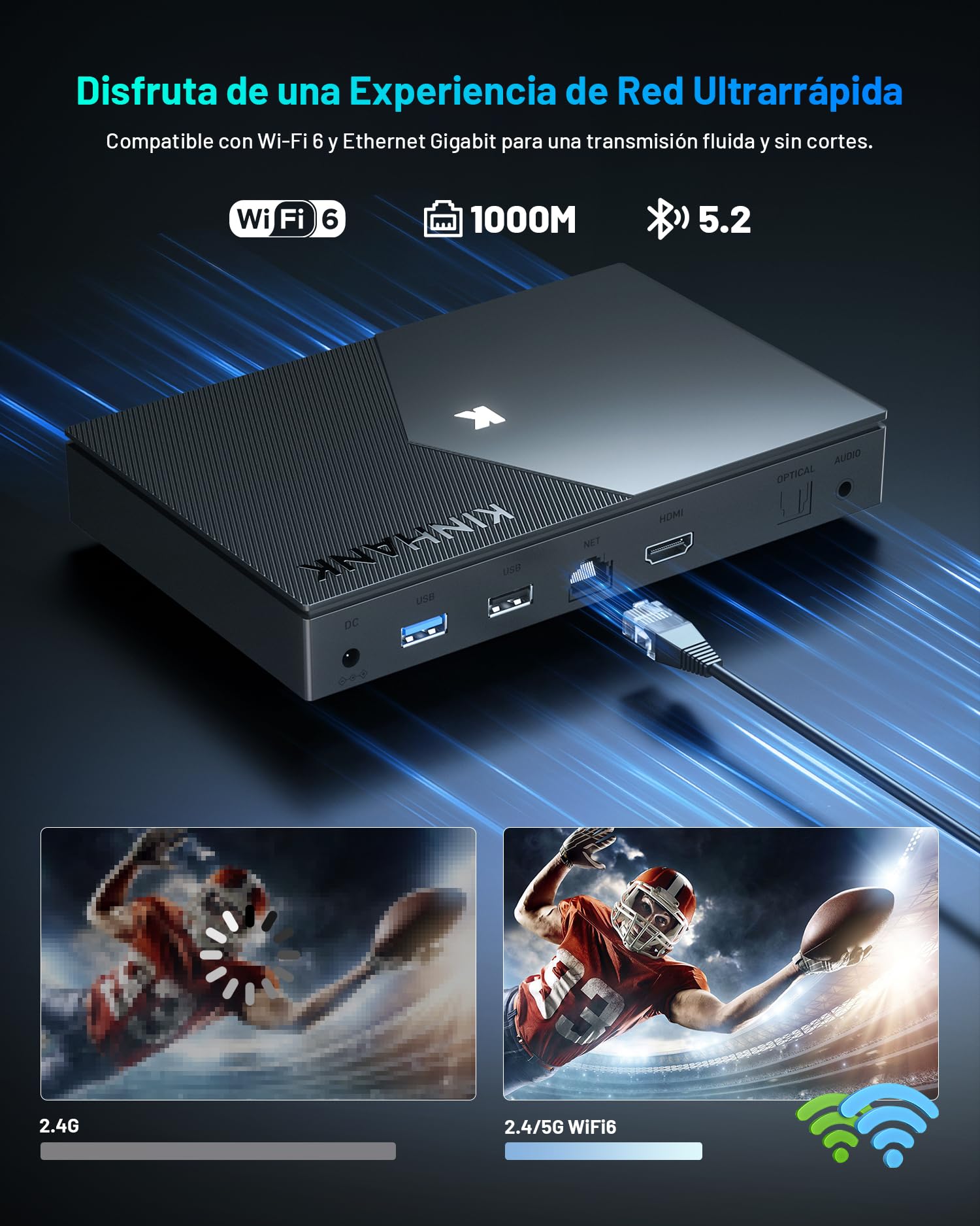 Kinhank Reproductor Multimedia 8K Android TV Box compatible con Dolby Vision·Atmos/DTS:X /HDR10+/4K@120fps/AV1/BD ISO, 4G+64G,WiFi6/BT5.2/1000M LAN/S928X-K/HDMI 2.1/USB 3.0/Optical,Poster Wall, DRM L1