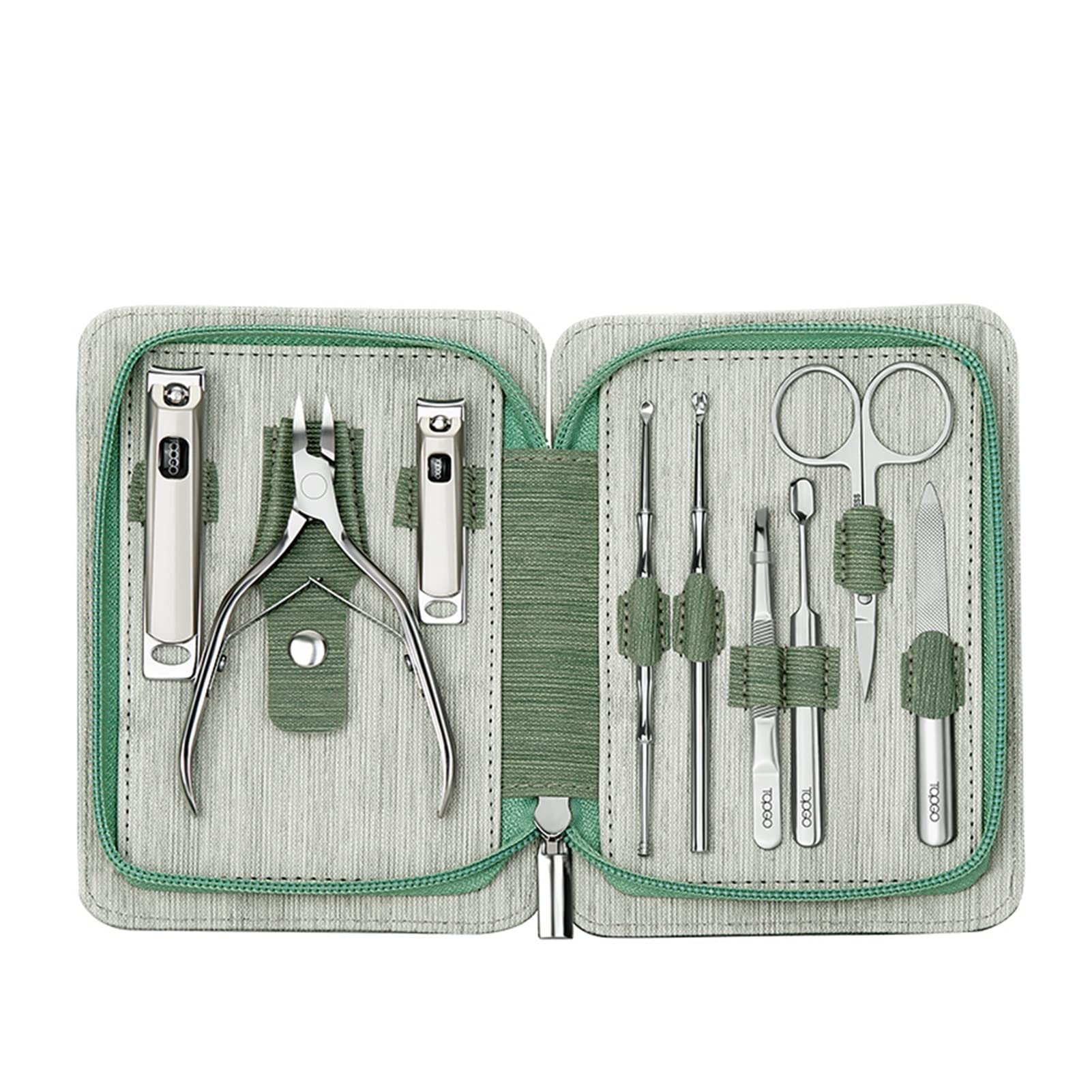 Set de manicura 9 en 1 Kits de Cuidado de pedicuras Función Completa Viajes Caja de Regalo Caja de Regalo Tijeras de uñas Herramientas (Color : Green)