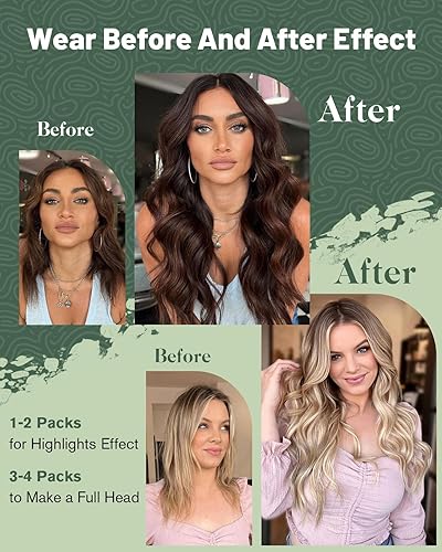 Miniatura 5 de Ugeat Extensiones de cabello humano de 22 pulgadas, balayage, color marrón con punta en U, color negro natural a marrón oscuro, mezcla de rubio