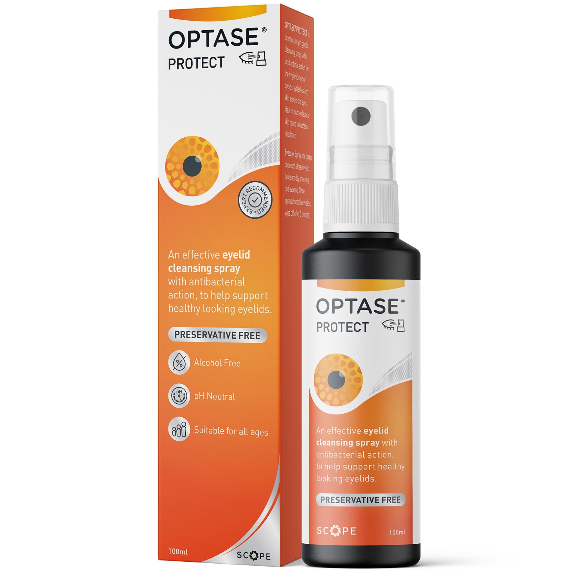 OptaseProtect Antibacterial Cleansing Eye Spray – for Daily Protection Against Bacteria Overgrowth on Eyelids and Surrounding Skin - Preservative Free - 250 Applications