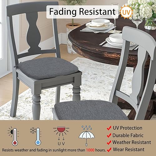 Miniatura 4 de Magpie Fabrics Juego de 4 cojines para sillas de exteriores e interiores de 17 x 16 x 2 pulgadas con lazos, impermeables, para todo tipo de clima,