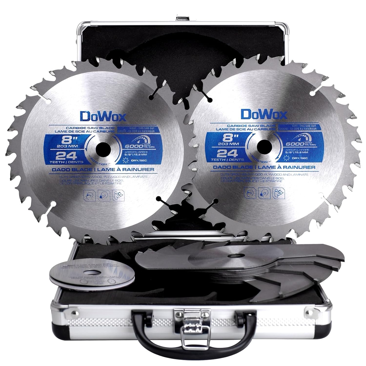 Dado Saw Blade Set, 8 Inch Stacking Dado Blade for Table Saws, 24 Tooth with 5/8 Inch Bore for Fine Finish Dados, Grooves and Rabbets, 23 Pieces