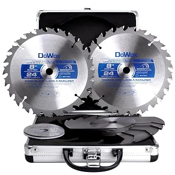 Dado Saw Blade Set, 8 Inch Stacking Dado Blade for Table Saws, 24 Tooth with 5/8 Inch Bore for Fine Finish Dados, Grooves and Rabbets, 23 Pieces