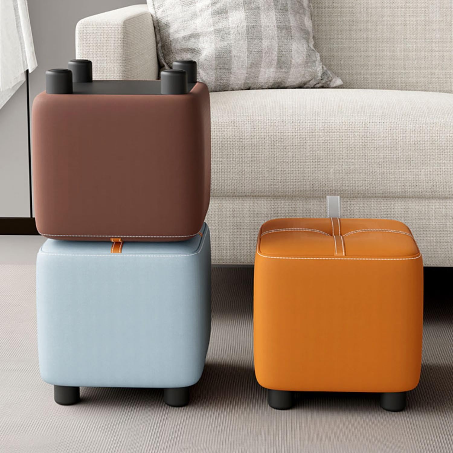 Amazon.co.jp: BytheM 収納スツール フットスツール 木製オットマン