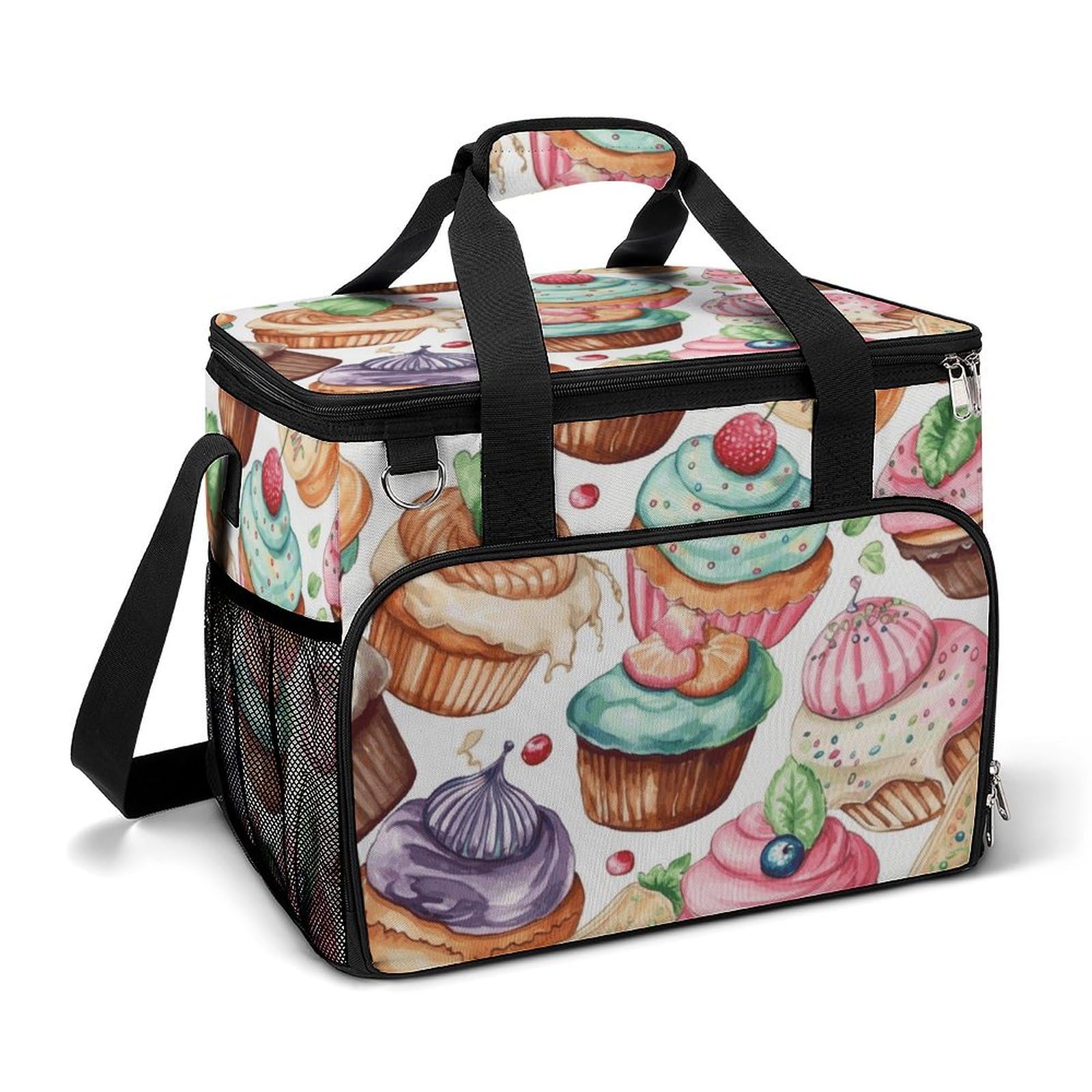 Borsa termica da campeggio, cupcake, ciambelle, muffin, stampa di zucchero, borsa da picnic da viaggio, grande capacità, borsa termica portatile, borsa frigo multiuso, stile