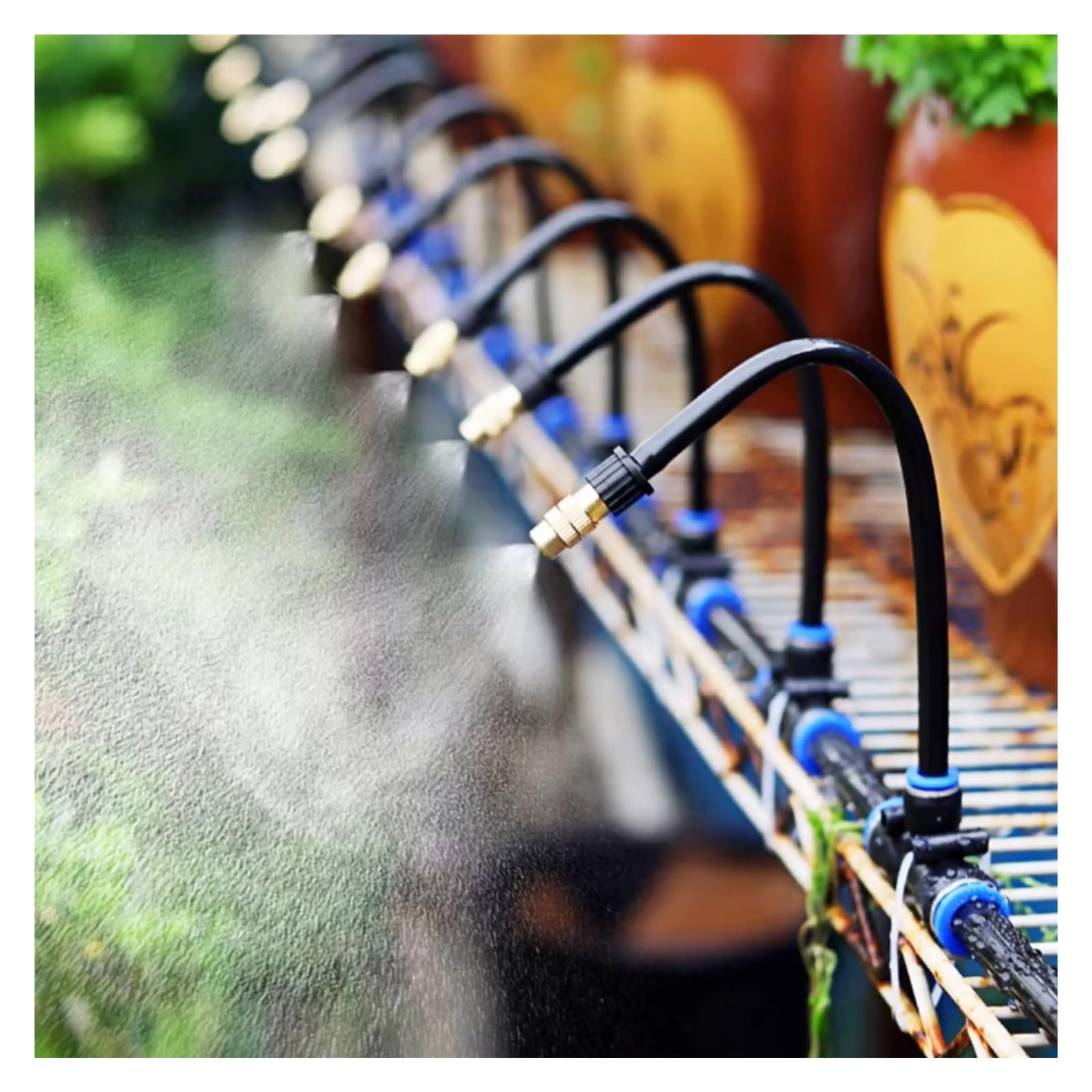 MZZKFC 360° Swivel Vegetable Greenhouse Fog Kit，Chicken Coop Heat Relief Mister with Adjustable Brass Mist Heads，Flexible Bendable Garden Watering Equipment(10m/393.7"/32.8')